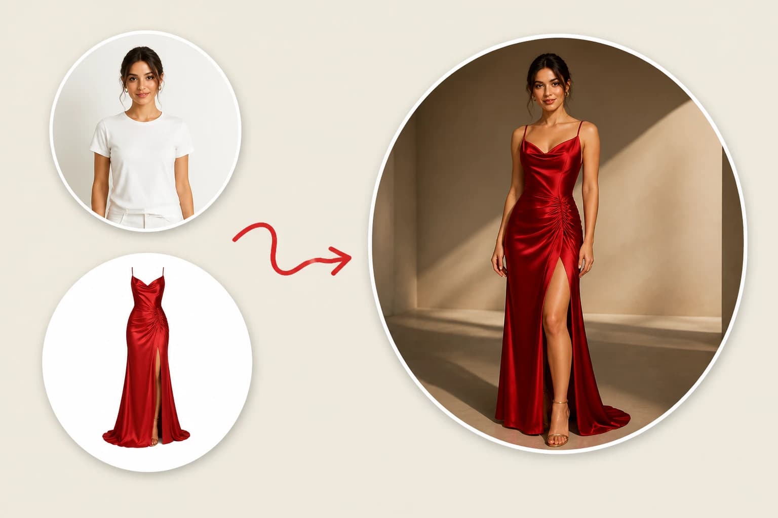 Upload a model portrait and a clothing item. AI seamlessly dresses the model while preserving facial features and body shape. It automatically matches fabric folds, textures, and environmental lighting to generate a professional fashion editorial—zero studio costs required.